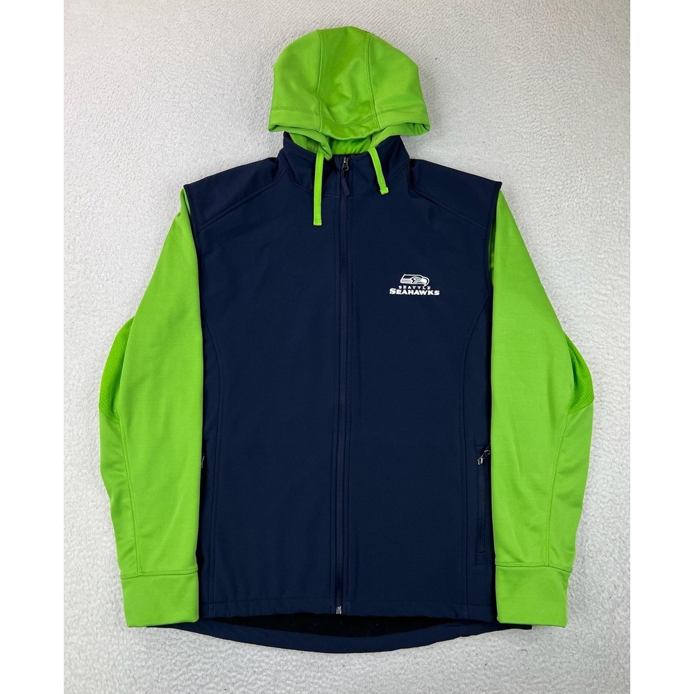 Seattle Seahawks Jacket Mens Large Blue NFL Football Dunbrooke Hooded Full Zip